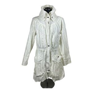 Samuel Dong Crinkle Jacket Bubble Hem Small Ivory Drawstring Waist Lightweight